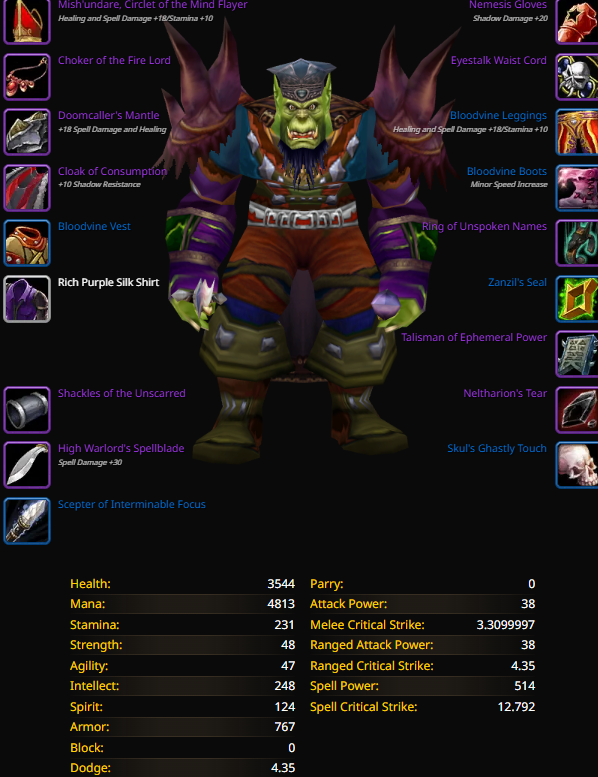 Rank 14 Orc male warlock dreamscythe